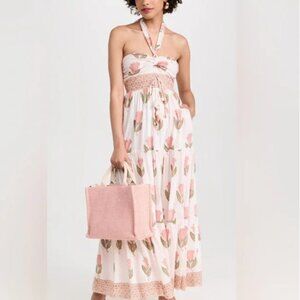 Bell Alex Floral White Pink Peach Tulip Maxi Dress Sz M NWT